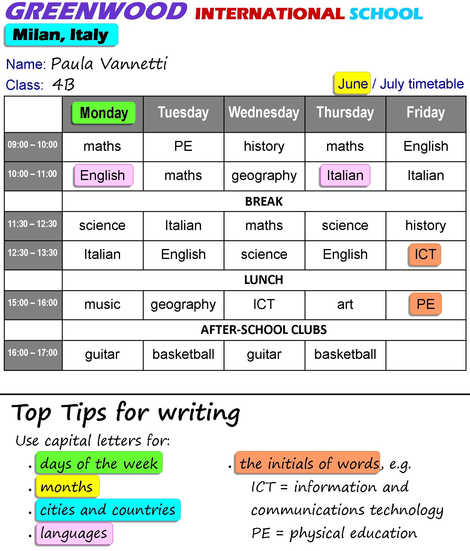 School timetable